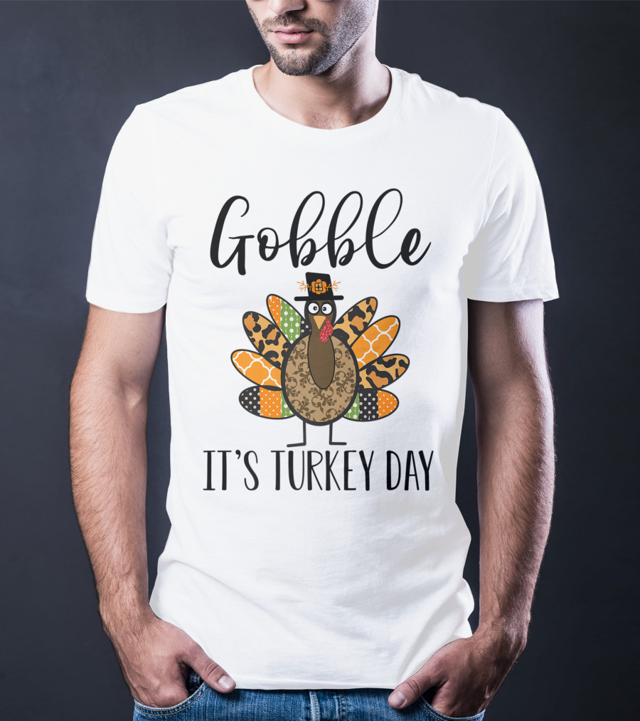 Gobble It's Turkey Day Fall Pumpkin Halloween Turkey T-Shirt