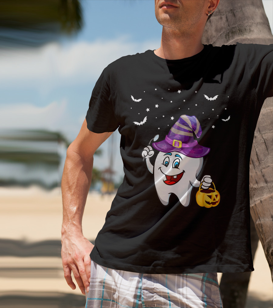 Dentist Halloween Tooth Witch Hat Pumpkin Dental Hygienist Dental Assistant T-Shirt