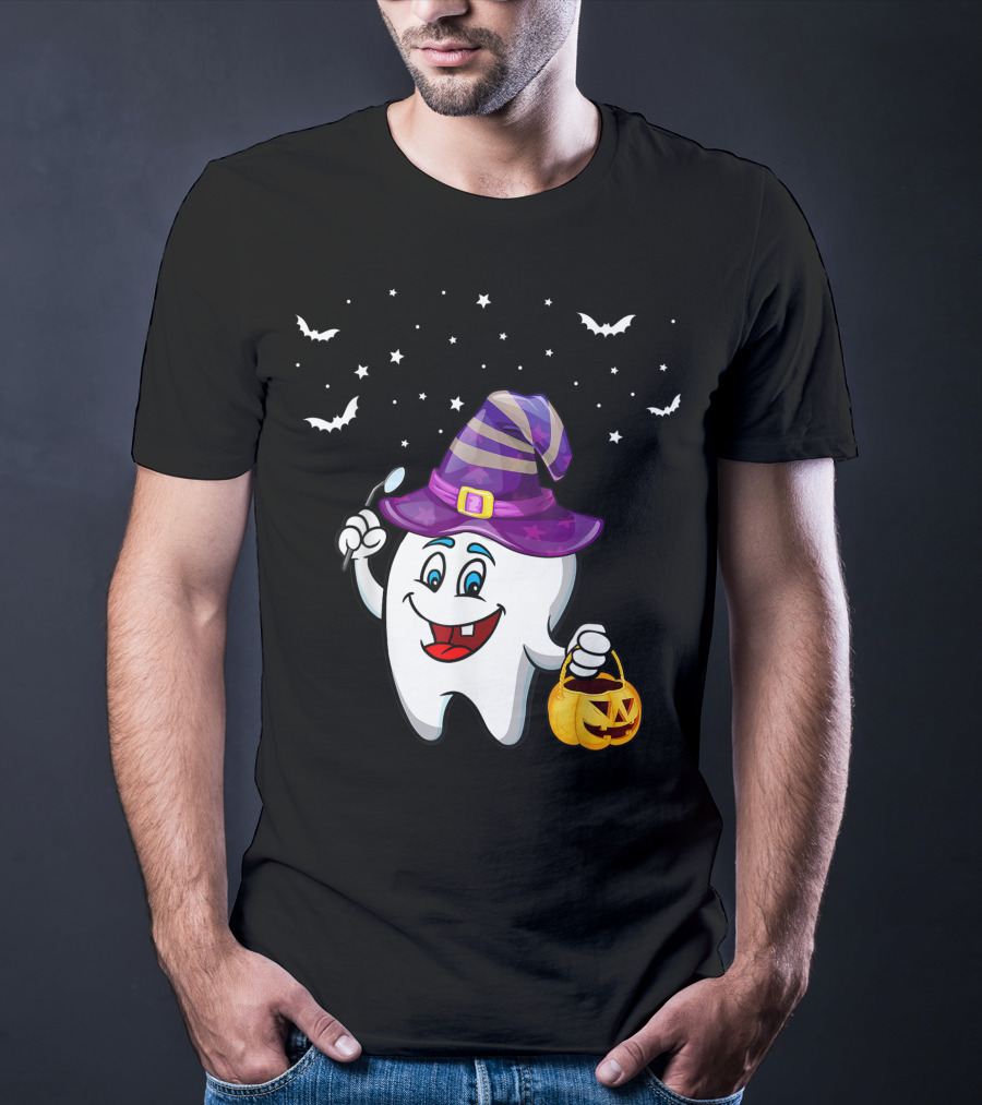Dentist Halloween Tooth Witch Hat Pumpkin Dental Hygienist Dental Assistant T-Shirt