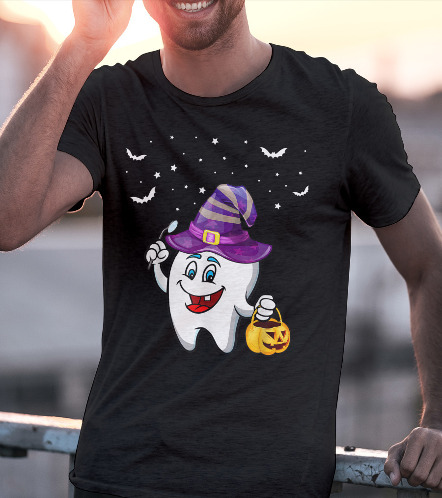 Dentist Halloween Tooth Witch Hat Pumpkin Dental Hygienist Dental Assistant T-Shirt