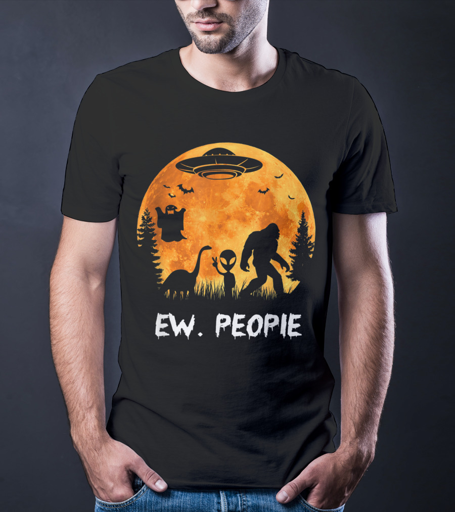Ew People Halloween Bigfoot Dinosaur Alien UFO Ghost Moon T-Shirt