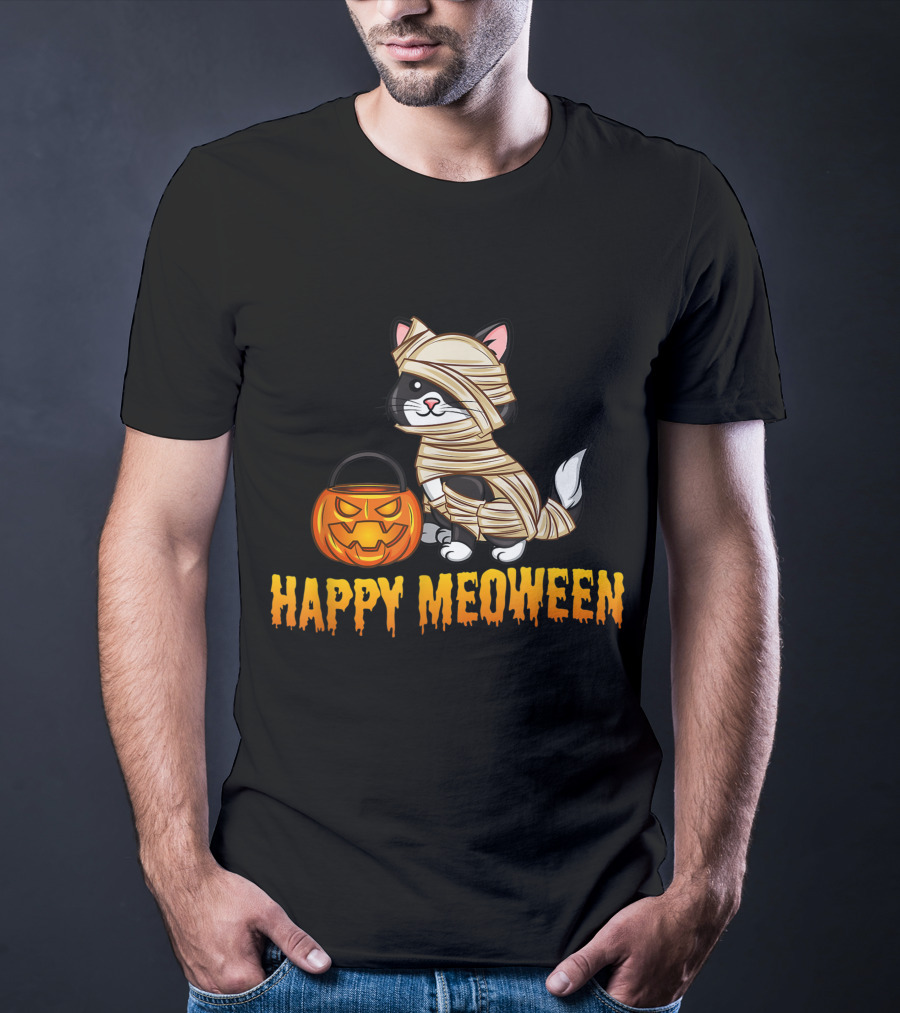 Happy Meoween Cute Cat Mummy With Pumpkin T-Shirt