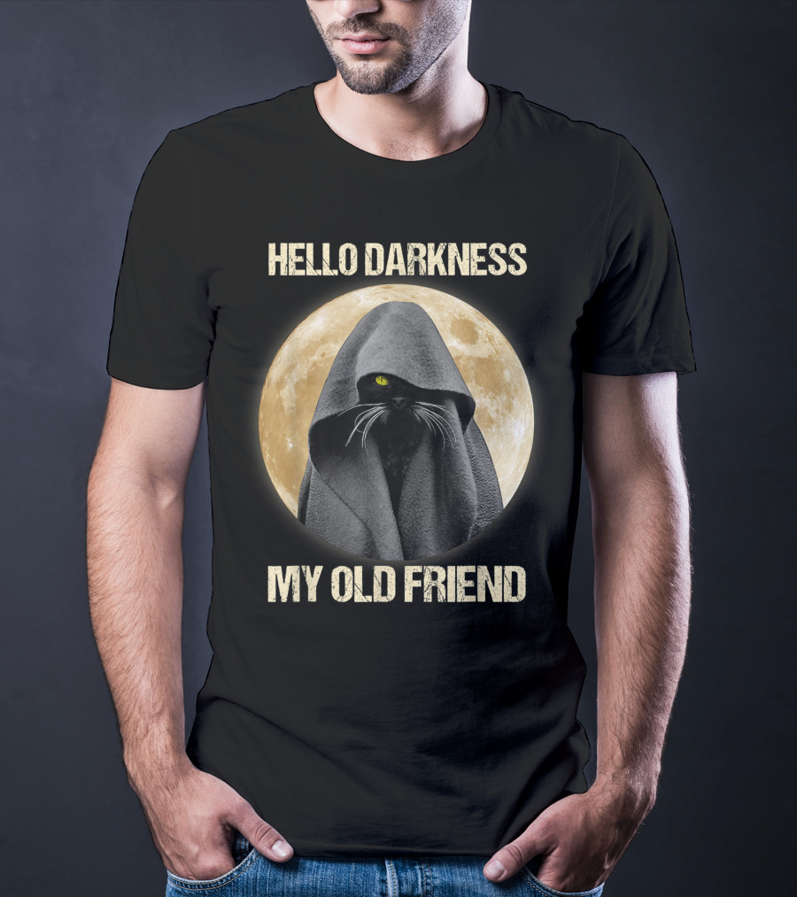 Hello Darkness My Old Friend Black Cat Moon Cloak T-Shirt