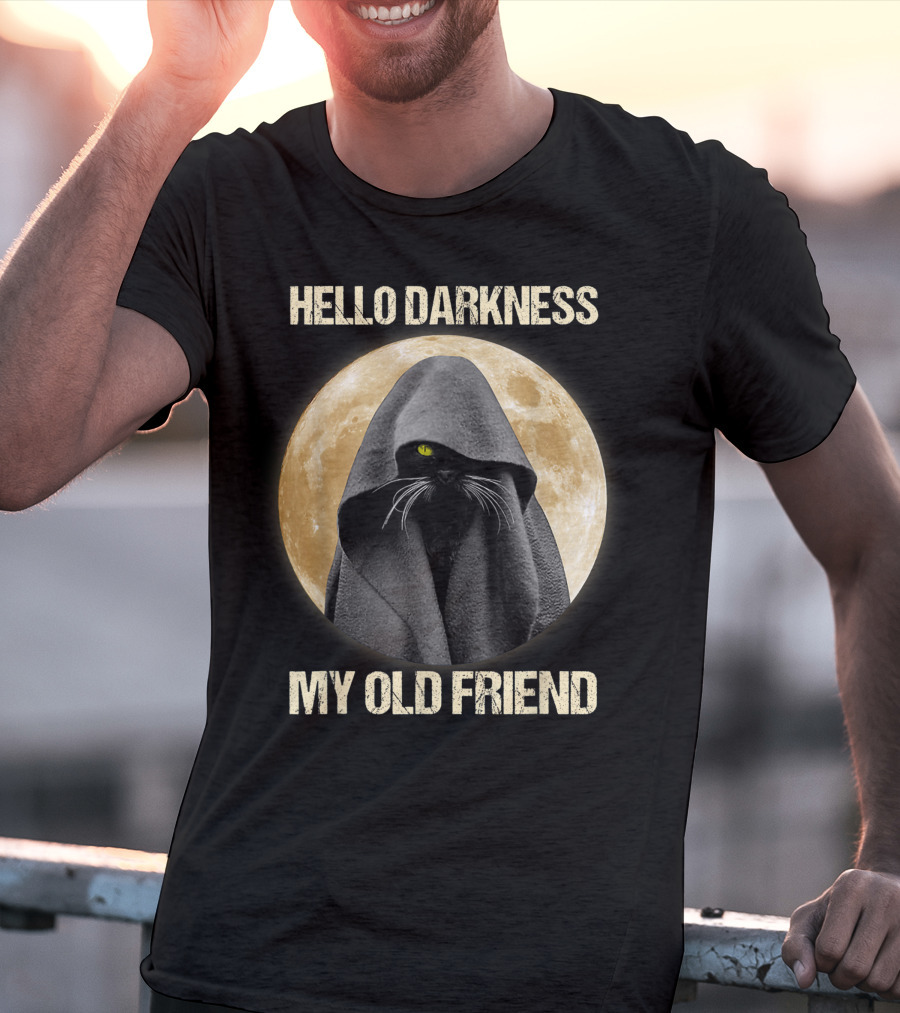 Hello Darkness My Old Friend Black Cat Moon Cloak T-Shirt
