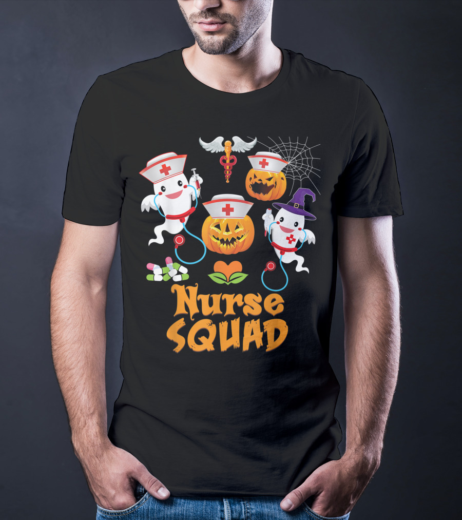 Nurse Squad Halloween Ghost Pumpkin Crew T-Shirt