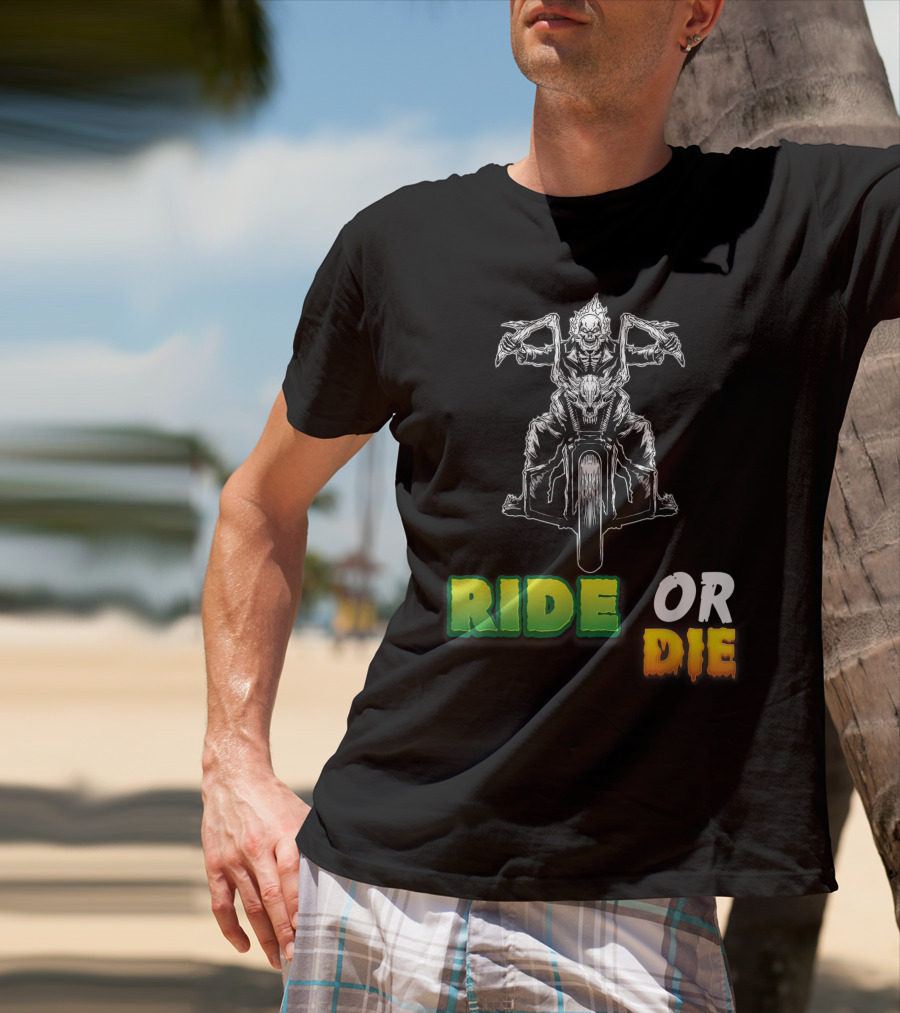Ride Or Die Skeleton Riding Motorcycle Biker T-Shirt