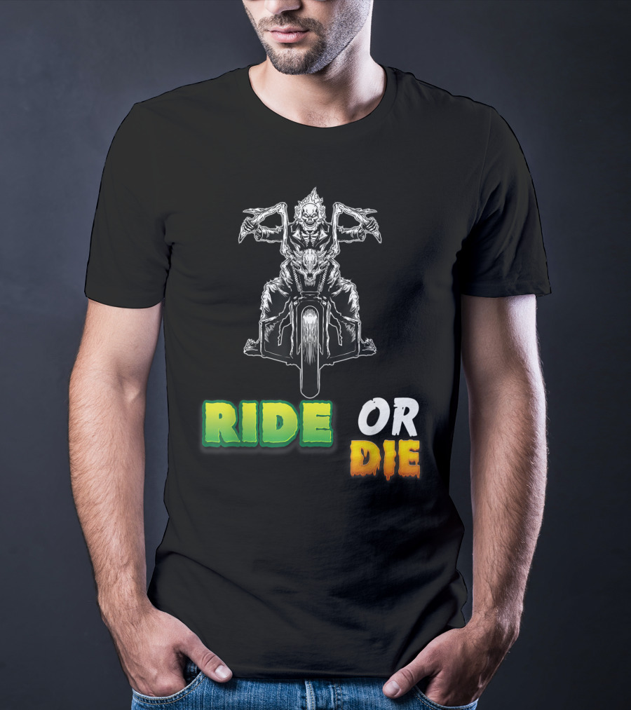 Ride Or Die Skeleton Riding Motorcycle Biker T-Shirt