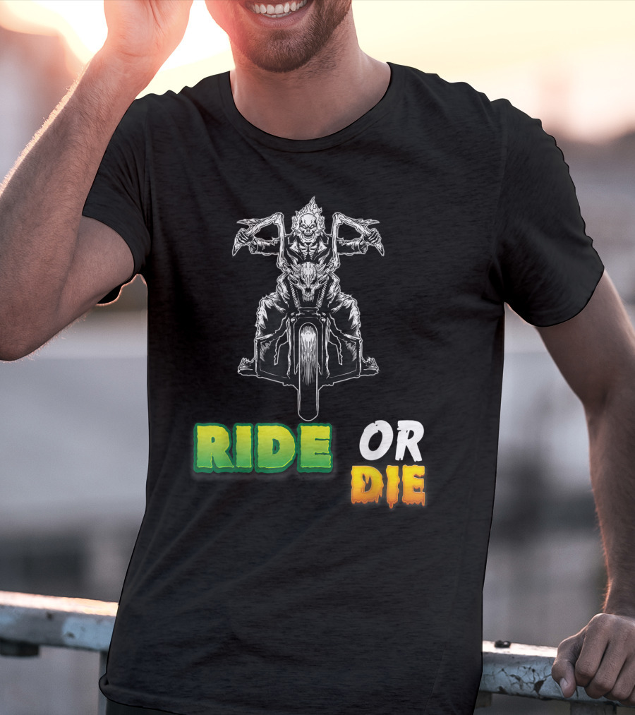 Ride Or Die Skeleton Riding Motorcycle Biker T-Shirt