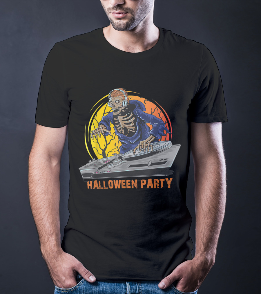 Skeleton DJ Halloween Party Horror T-Shirt