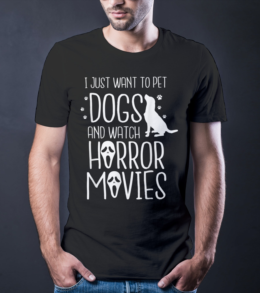 I Just Want To Pet Dogs And Watch Horror Movies With Ghost Face Icons T-Shirt
