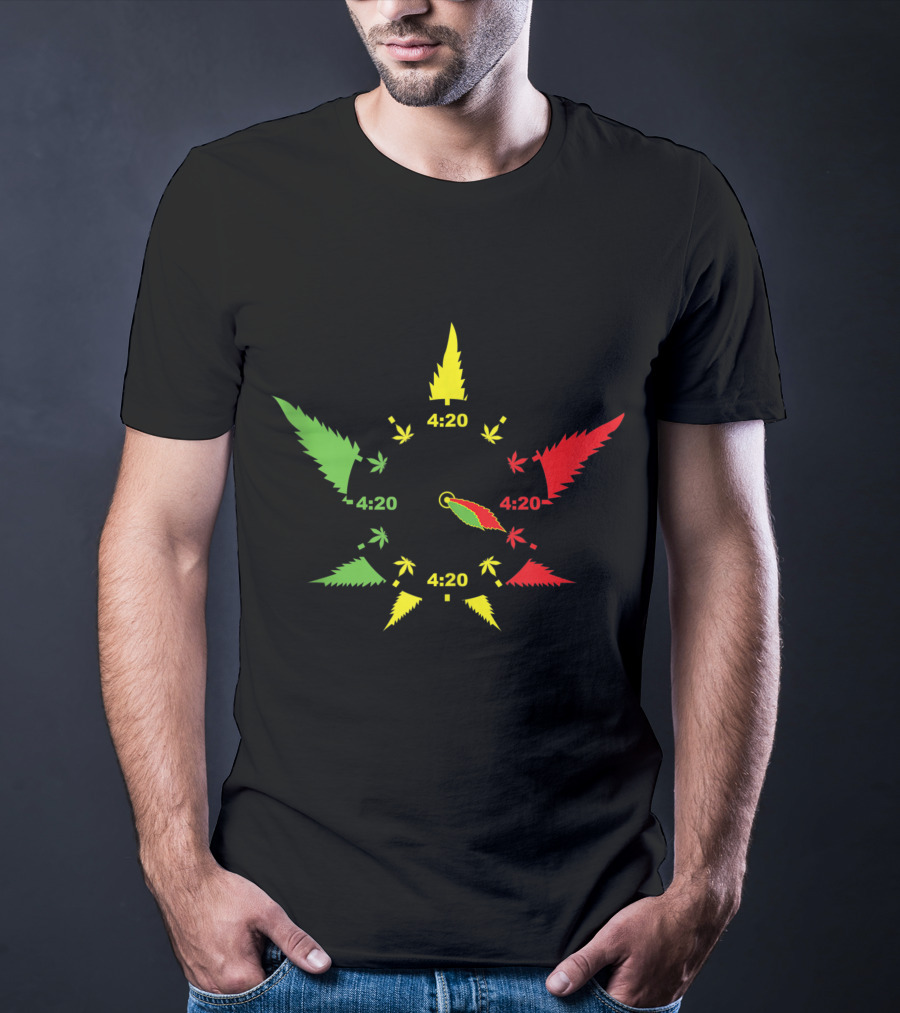 420 Cannabis Leaf Clock Red Green Yellow Subtle Stoner Smoking Weed THC Pot T-Shirt