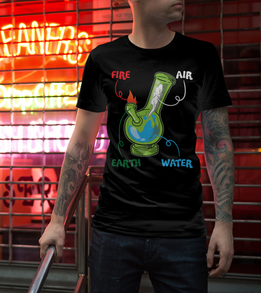 Fire Water Earth Air Bong Elements Weed Smoking Anatomy THC T-Shirt