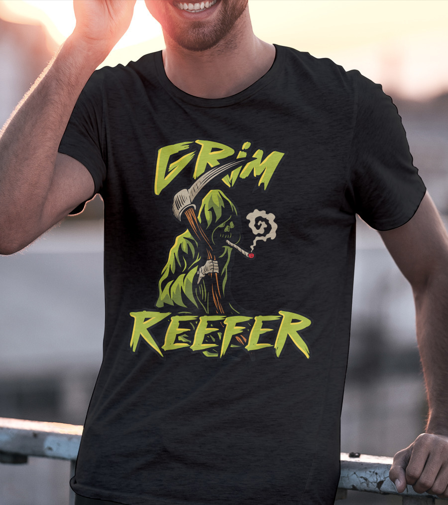 Grim Reefer Grim Reaper Smoking Weed Marijuana THC T-Shirt