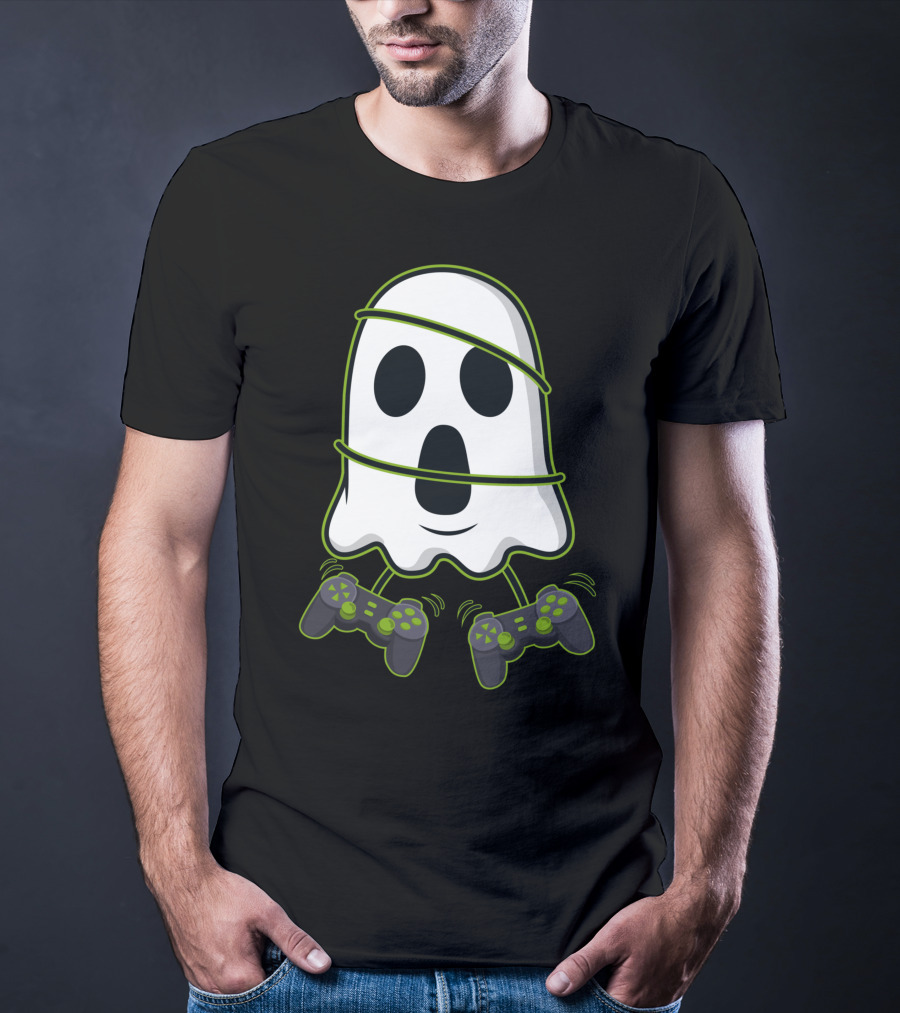Halloween Ghost Gamer Controllers Spooky Play T-Shirt