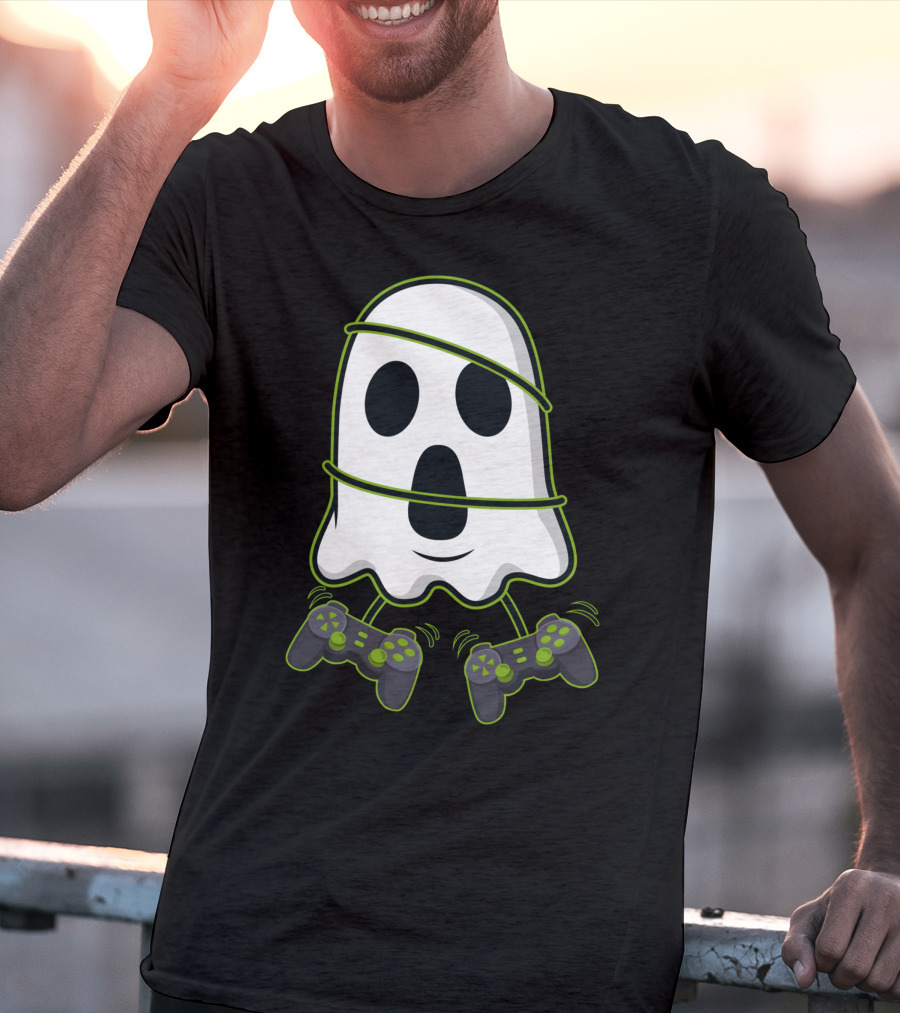 Halloween Ghost Gamer Controllers Spooky Play T-Shirt