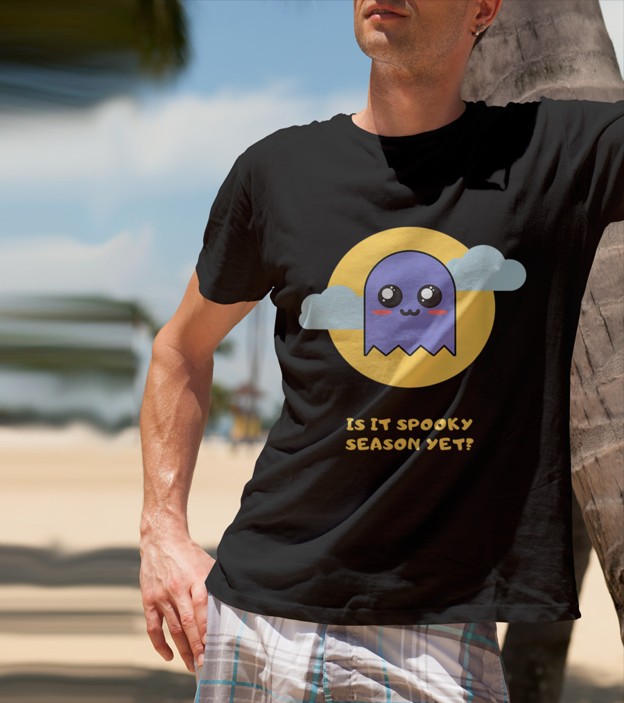Is It Spooky Season Yet Cute Ghost With Clouds And Moon T-Shirt