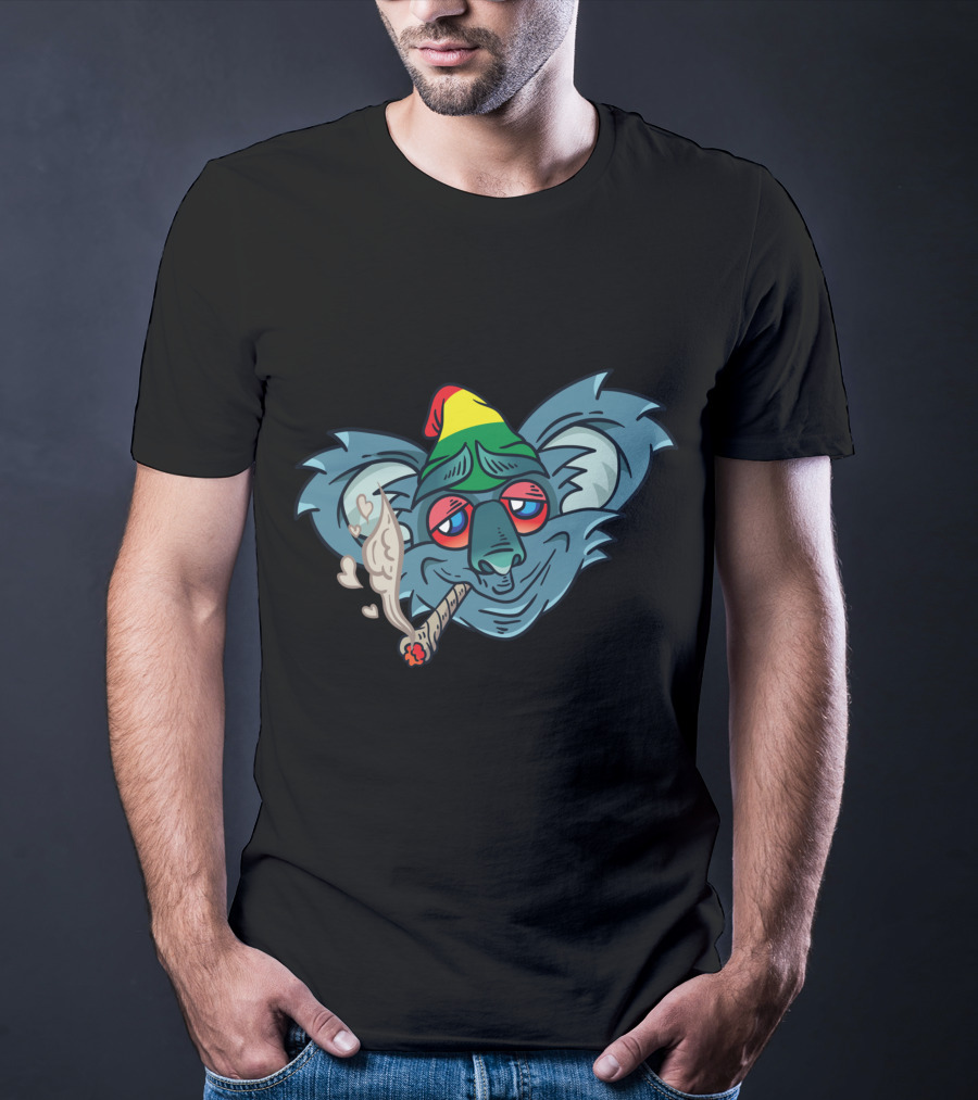 Koala Smoking Weed Cannabis Stoner Marihuana Rasta Hat T-Shirt