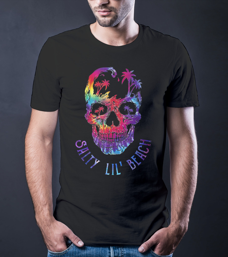 Salty Lil Beach Tie-Dye Skull With Palm Trees T-Shirt