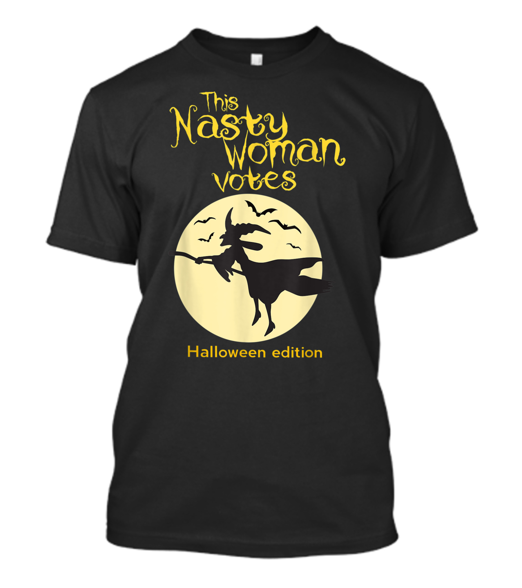 This Nasty Woman Votes Halloween Edition Feminism Witch And Bats Moon T-Shirt