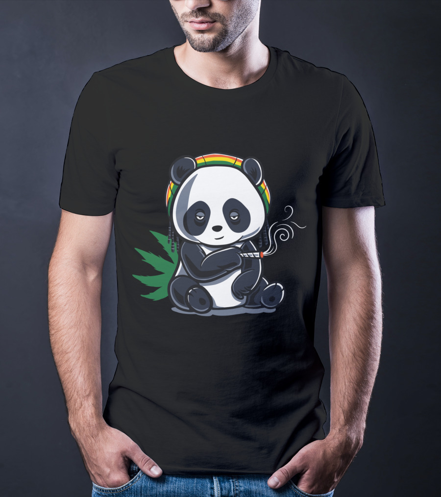 Weed Smoking Panda Rasta Cannabis Stoner THC CBD 420 T-Shirt
