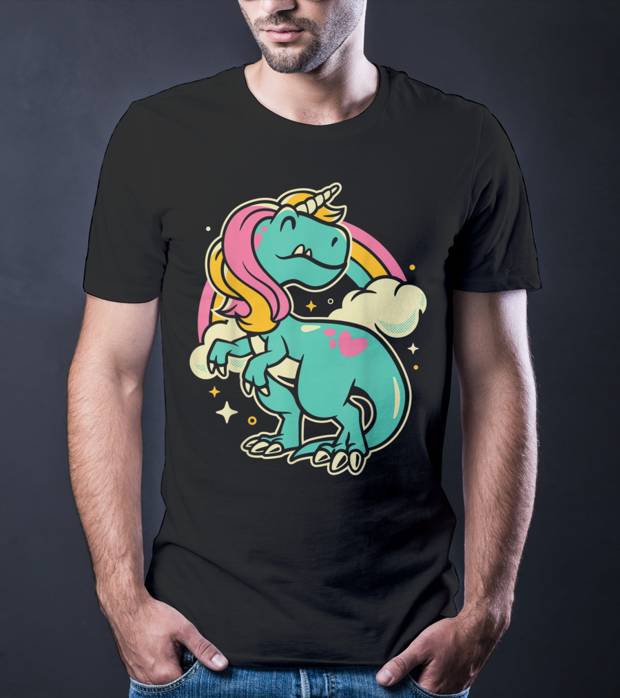 Majestic Unicornasaurus Rex Rainbow Dinosaur With Pink Heart T-Shirt