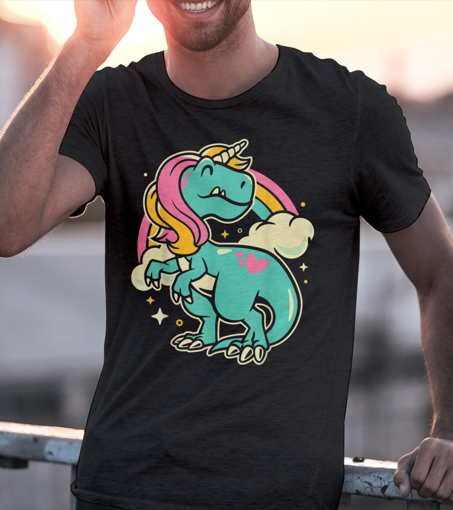 Majestic Unicornasaurus Rex Rainbow Dinosaur With Pink Heart T-Shirt