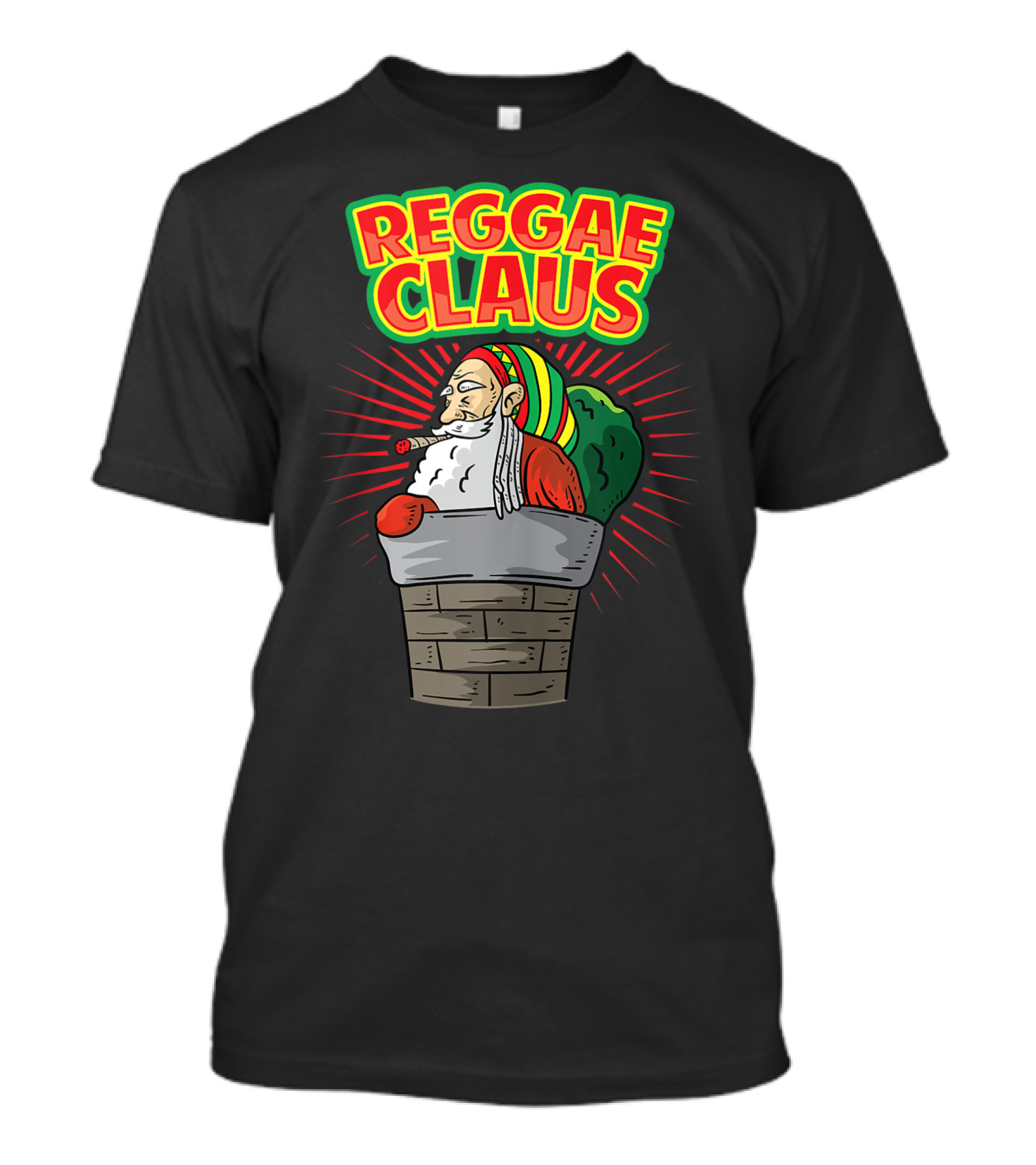 Reggae Claus Santa With Dreadlocks Smoking Weed In Chimney T-Shirt