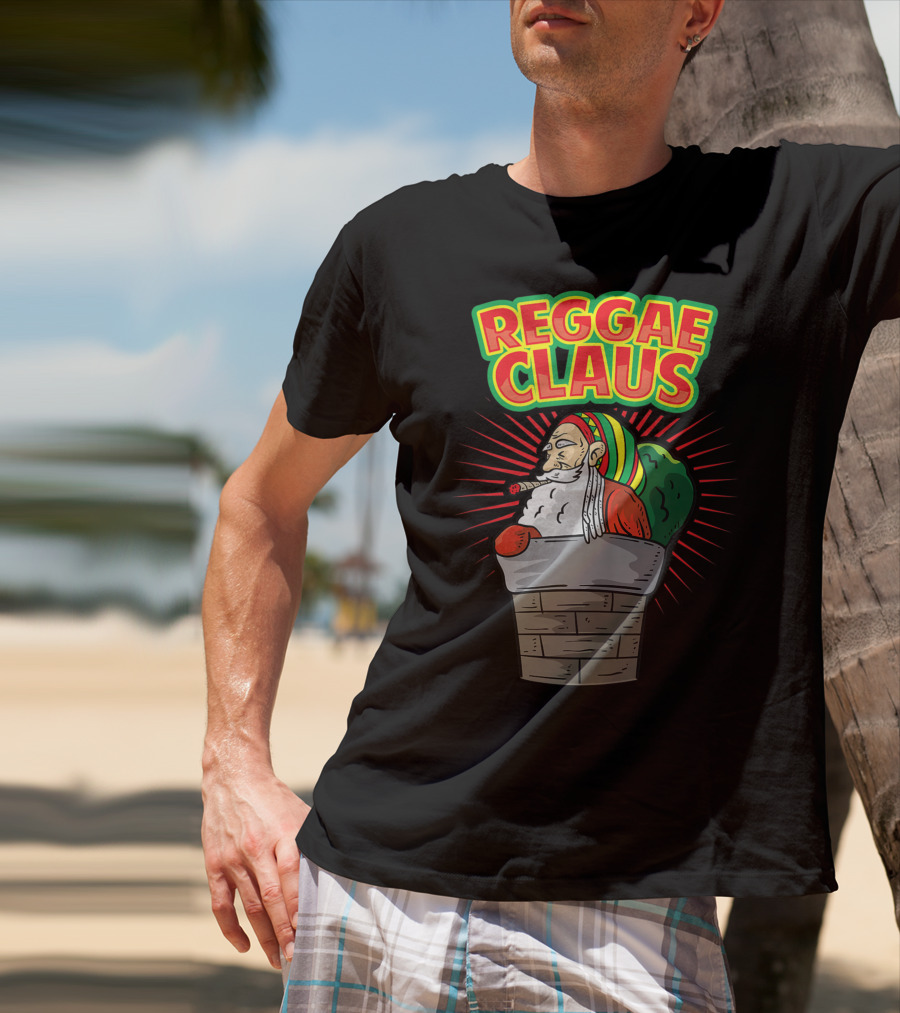 Reggae Claus Santa With Dreadlocks Smoking Weed In Chimney T-Shirt