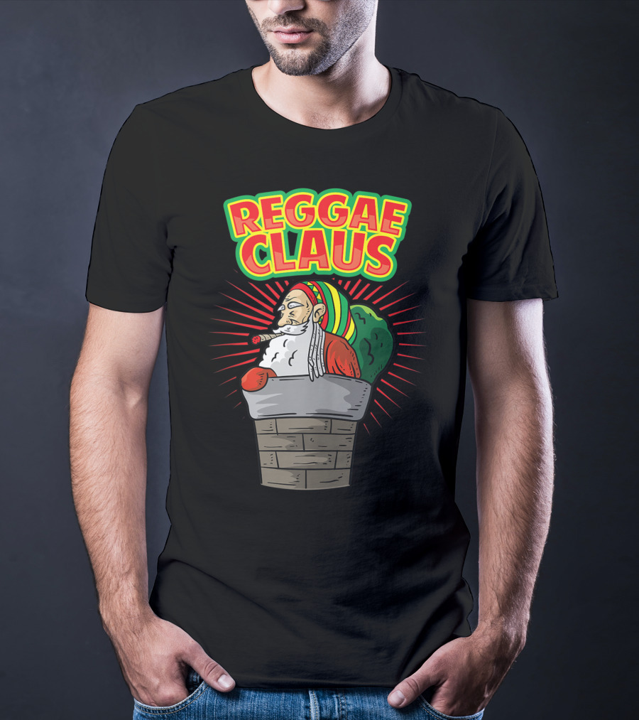 Reggae Claus Santa With Dreadlocks Smoking Weed In Chimney T-Shirt