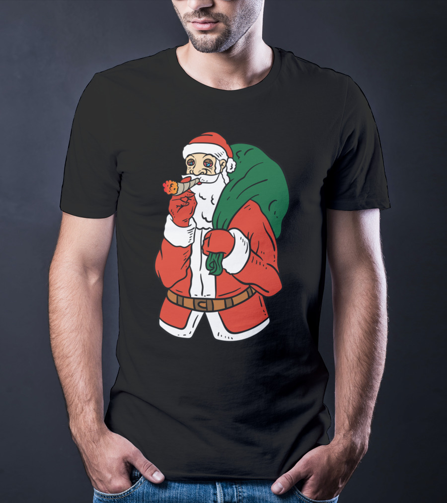 Santa Claus Smoking Weed Cannabis Marijuana Carrying Bag T-Shirt
