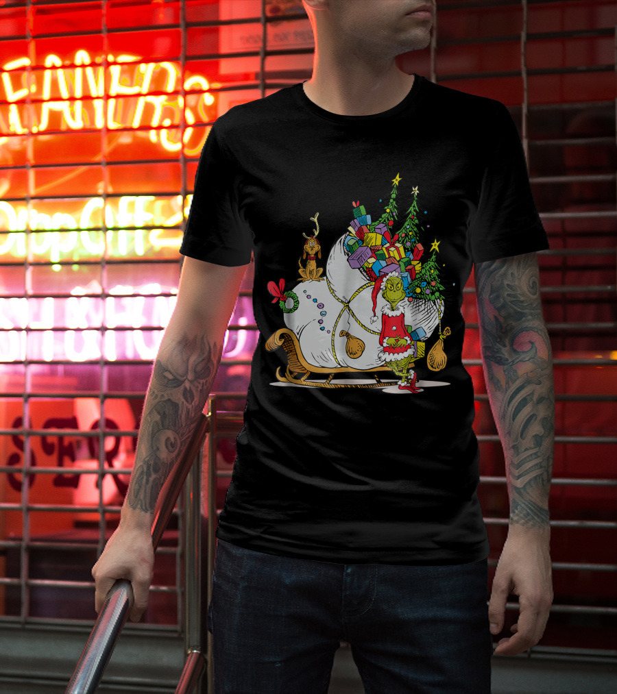 Dr Seuss Grinch Max Presents And Christmas Trees Sleigh T-Shirt
