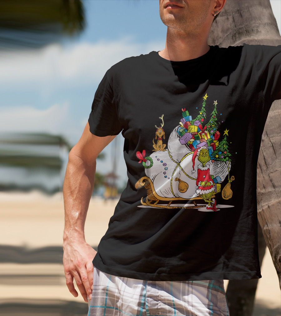 Dr Seuss Grinch Max Presents And Christmas Trees Sleigh T-Shirt