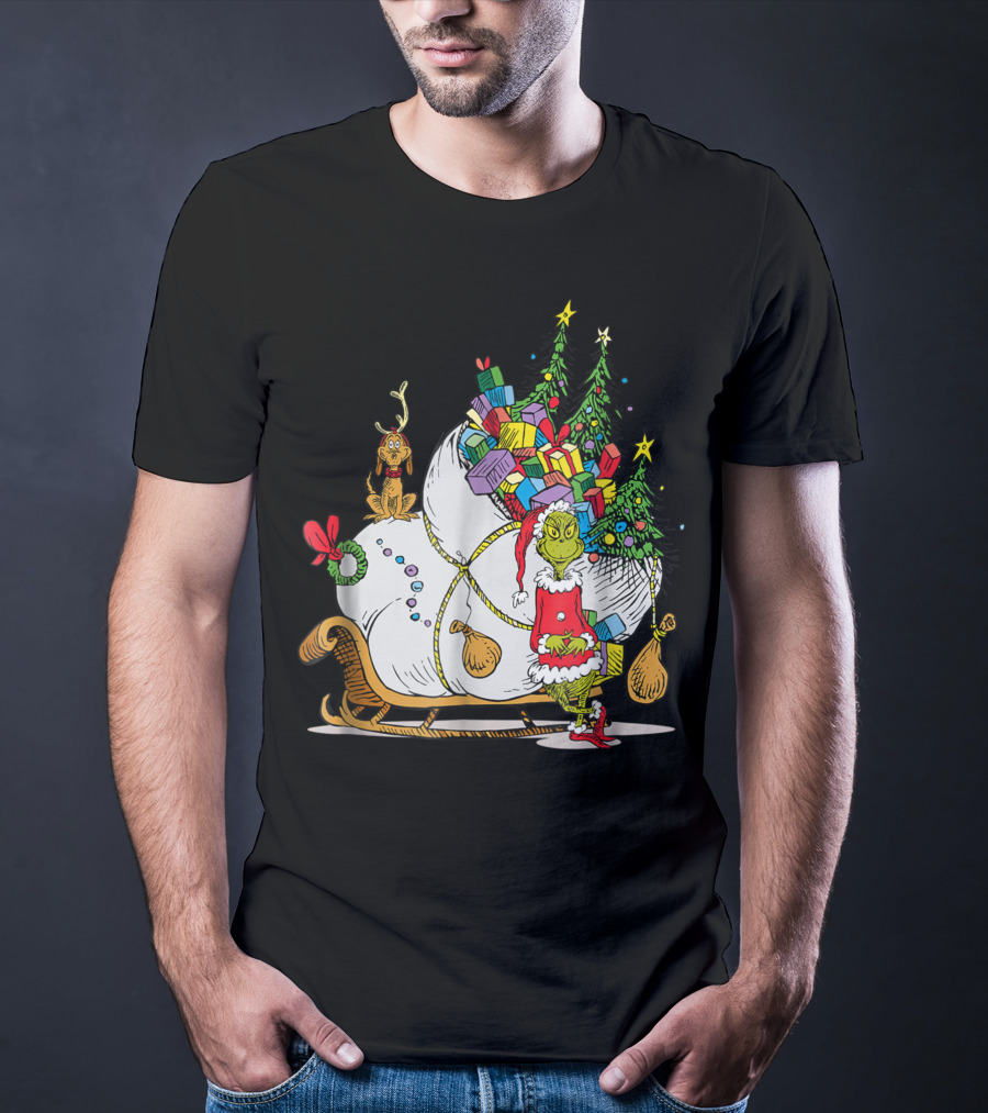 Dr Seuss Grinch Max Presents And Christmas Trees Sleigh T-Shirt