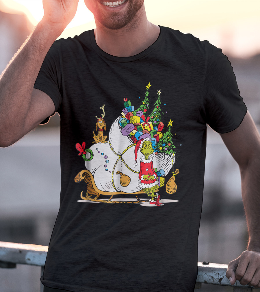 Dr Seuss Grinch Max Presents And Christmas Trees Sleigh T-Shirt
