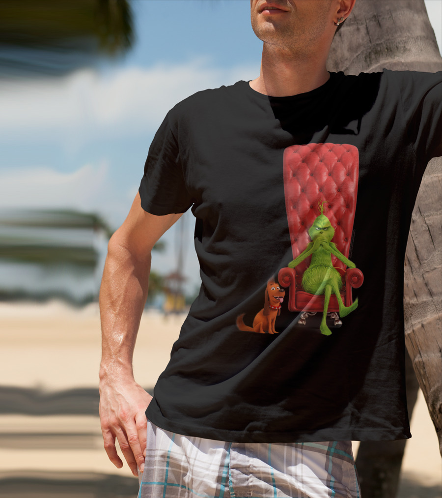Dr Seuss The Grinch And Max On Red Tufted Chair T-Shirt