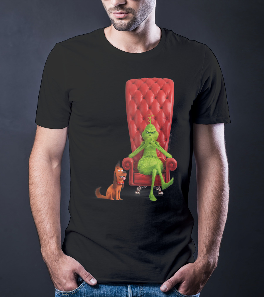 Dr Seuss The Grinch And Max On Red Tufted Chair T-Shirt