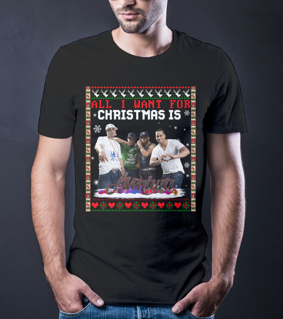 All I Want For Christmas Is Aventura Celebration With Snowflakes And Festive Border T-Shirt