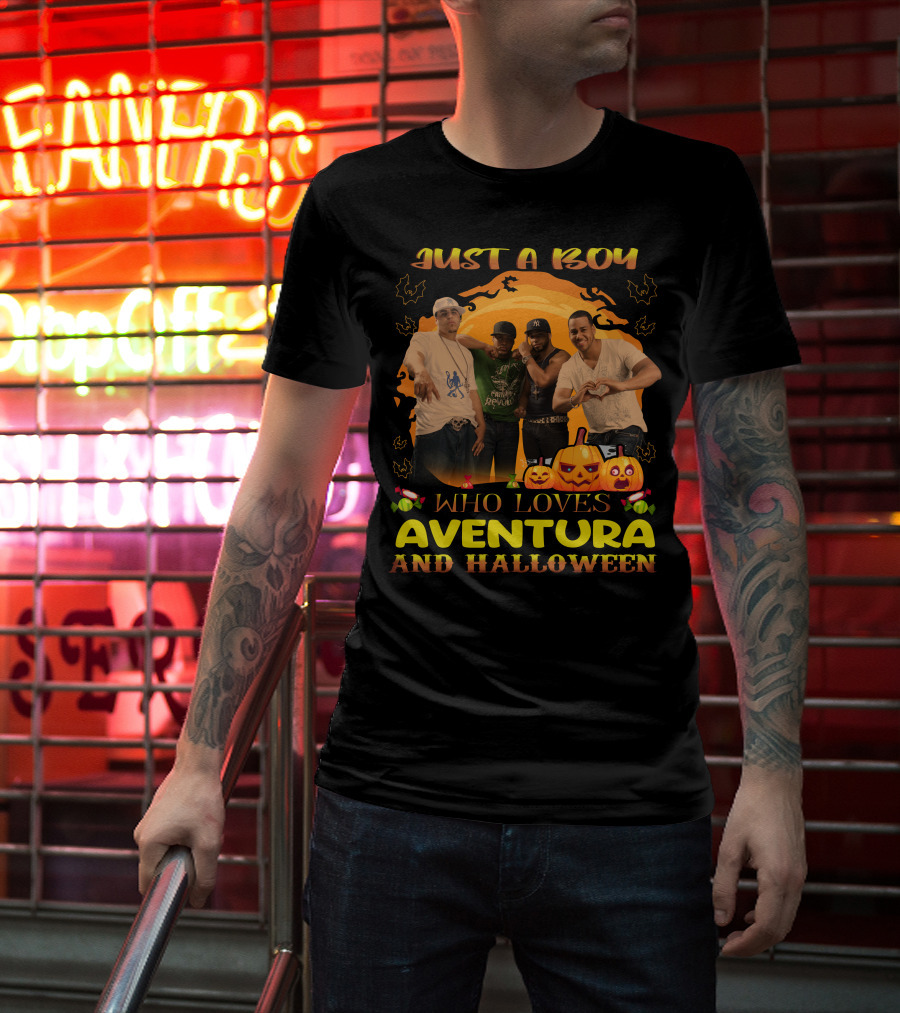 Just A Boy Who Loves Aventura And Halloween Pumpkin Group Fun T-Shirt