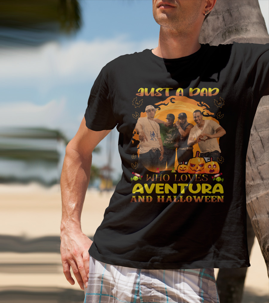 Just A Dad Enjoying Aventura And Celebrating Halloween With Pumpkin And Bat T-Shirt