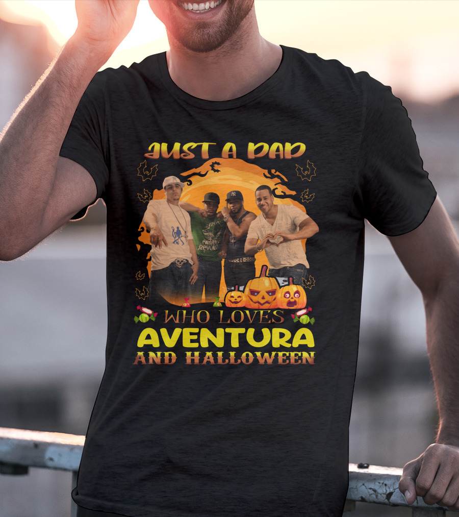 Just A Dad Enjoying Aventura And Celebrating Halloween With Pumpkin And Bat T-Shirt