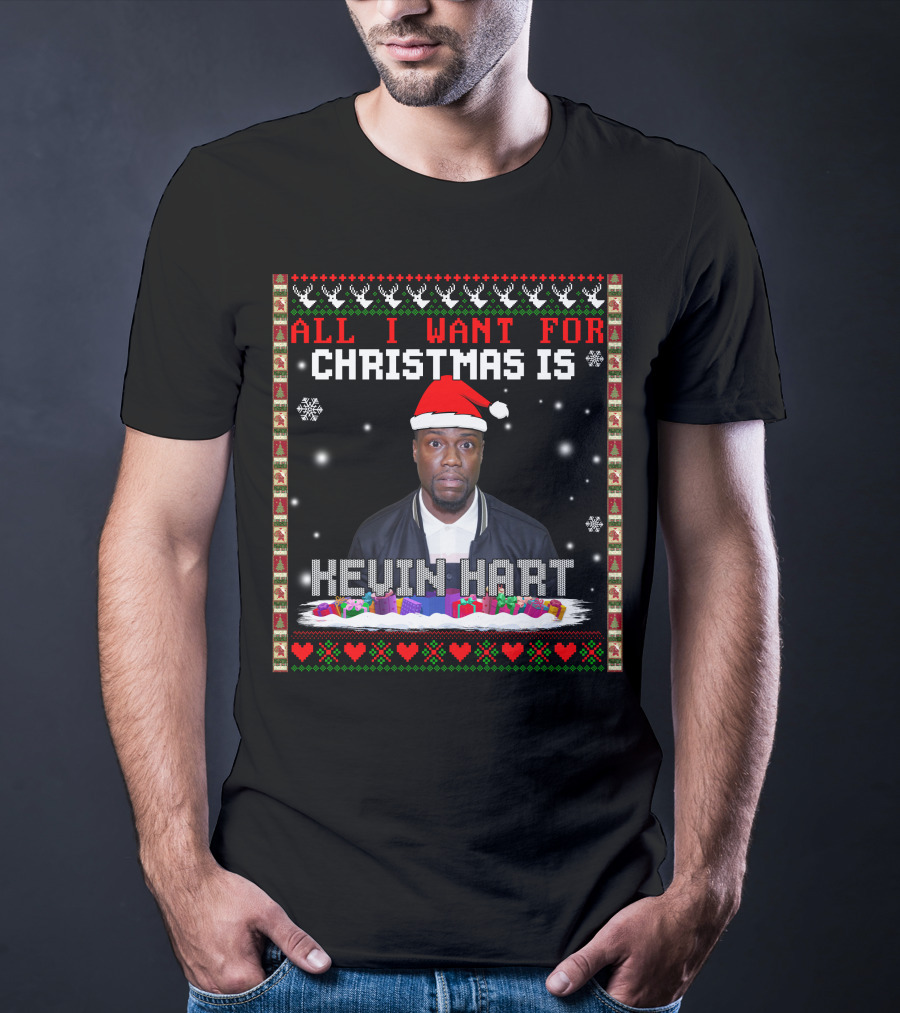 All I Want For Christmas Is Kevin Hart Santa Hat Holiday T-Shirt
