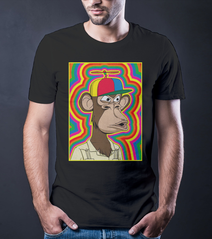 Bored Ape With Propeller Hat Psychedelic Background T-Shirt