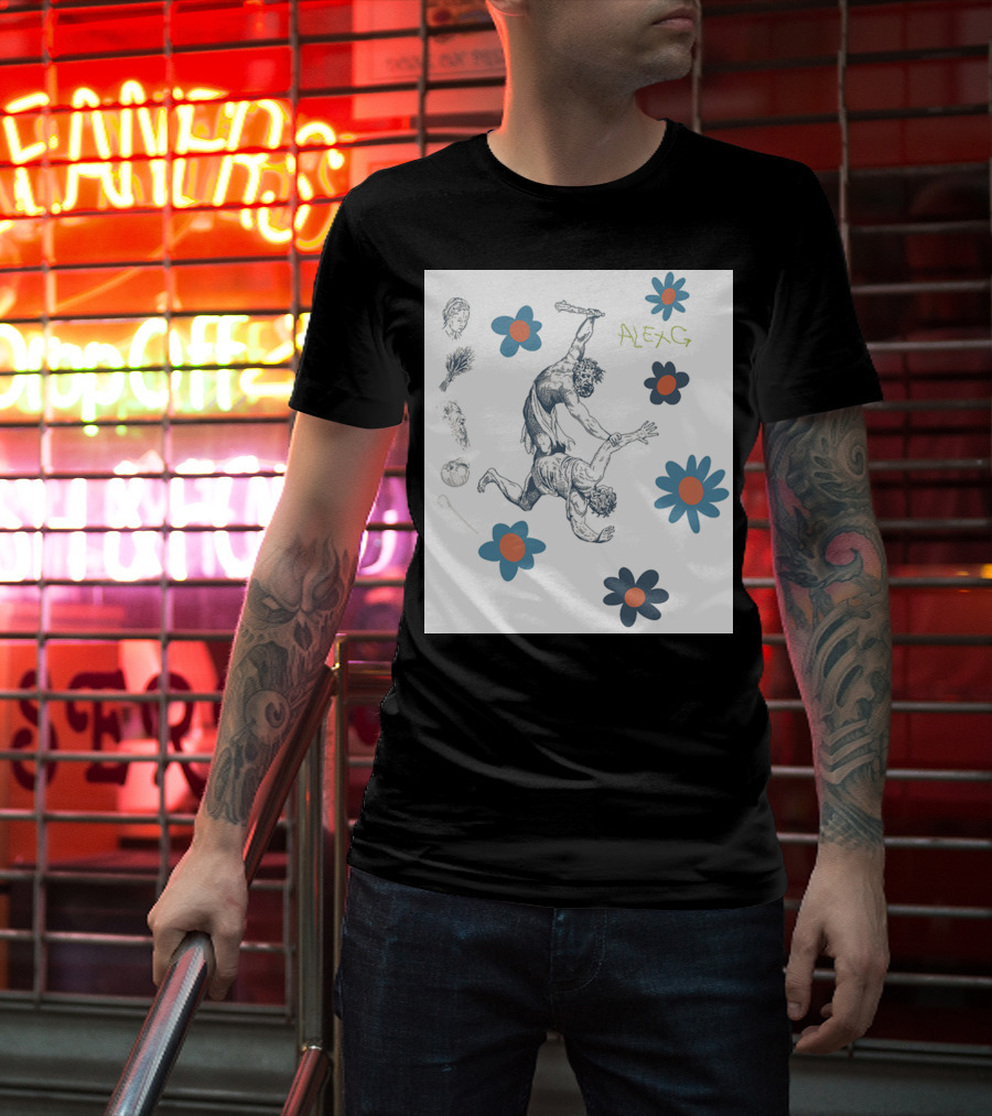 Alex G Floral Mythical Battle With Blue And Orange Flowers T-Shirt