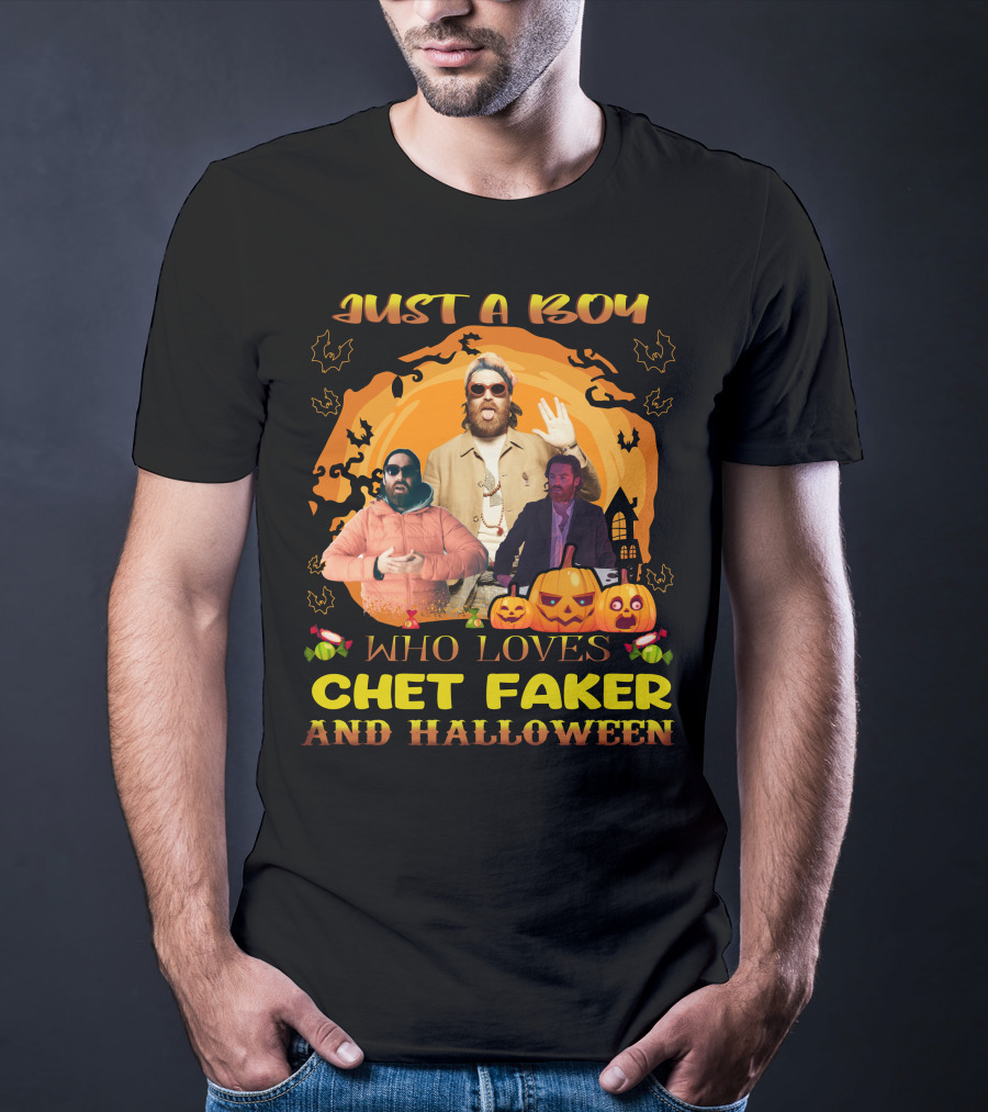 Just A Boy Who Loves Chet Faker And Halloween Pumpkins Bats T-Shirt