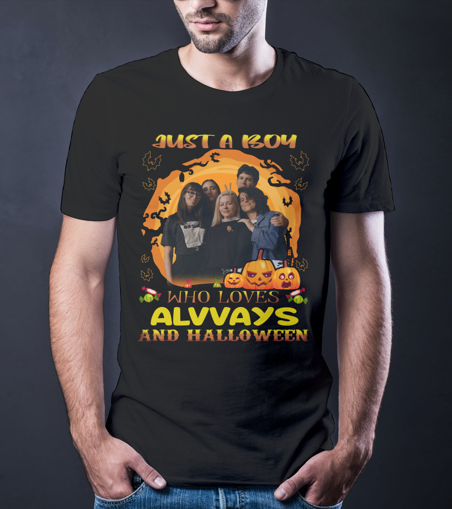 Just A Boy Who Loves Alvvays And Halloween Pumpkins And Candy T-Shirt