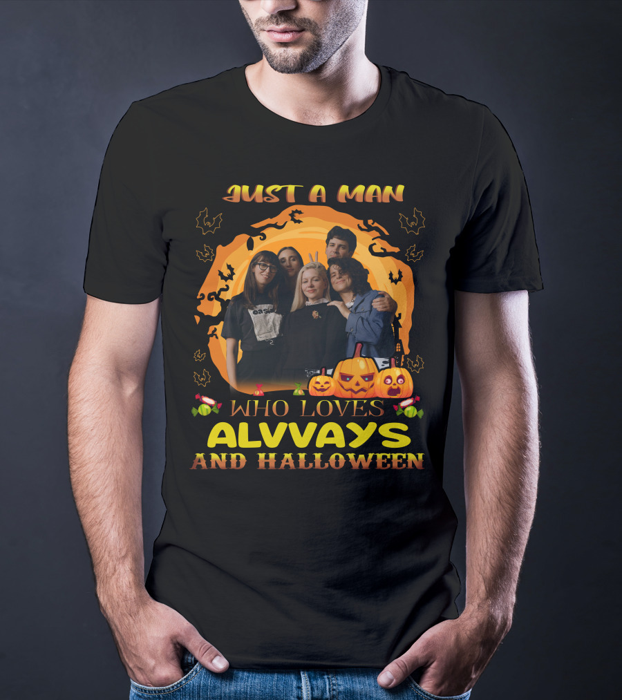A Man Who Loves Alvvays With Halloween Pumpkins And Bats T-Shirt