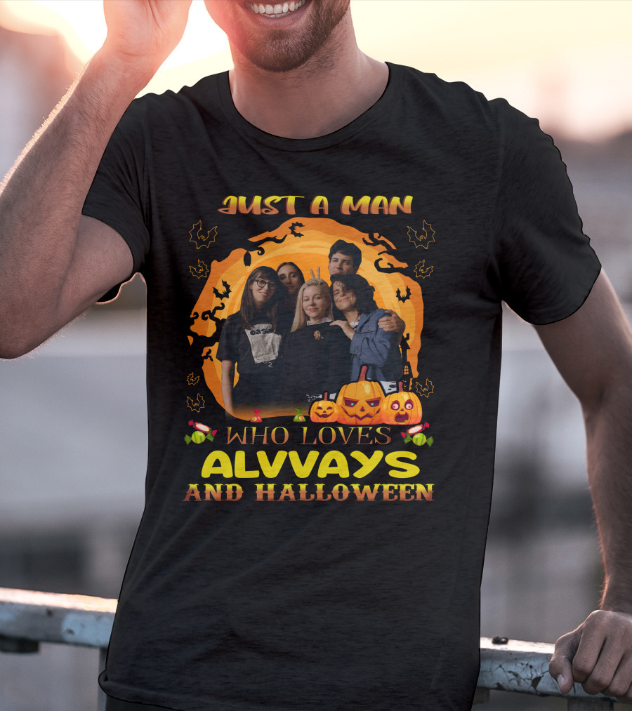 A Man Who Loves Alvvays With Halloween Pumpkins And Bats T-Shirt