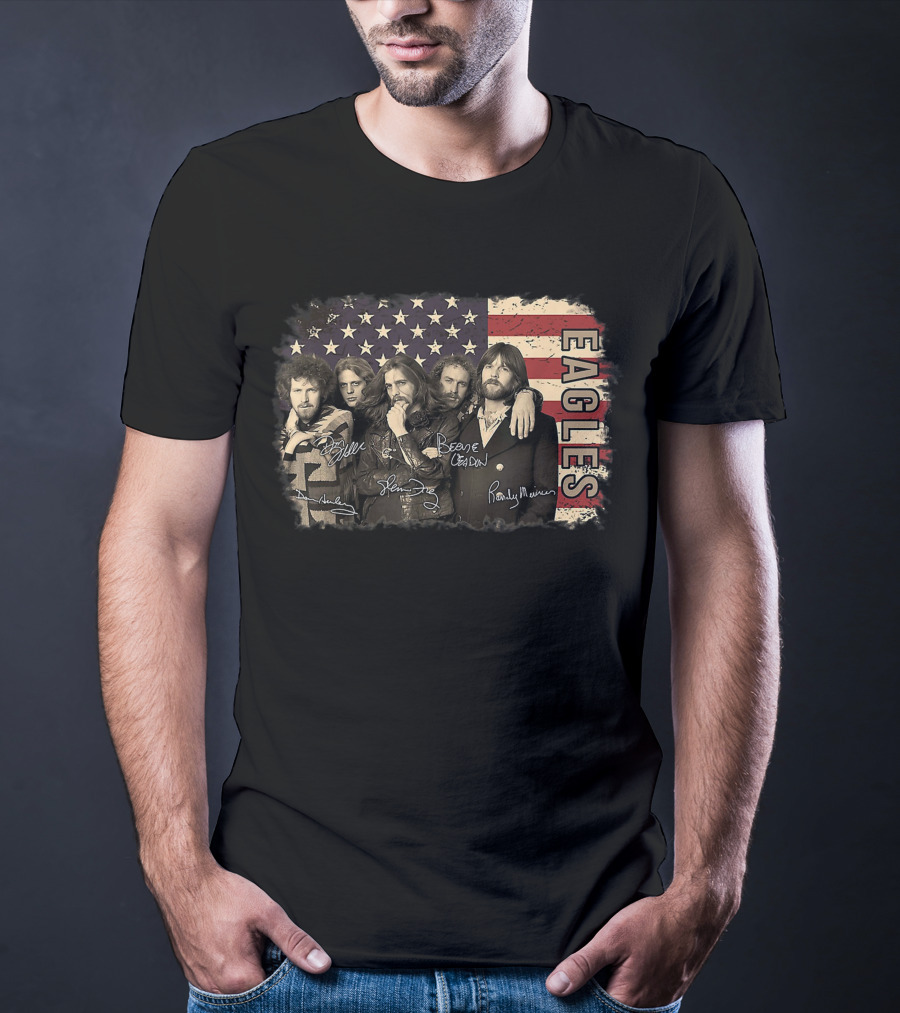 Eagles American Flag Signed Band Members T-Shirt