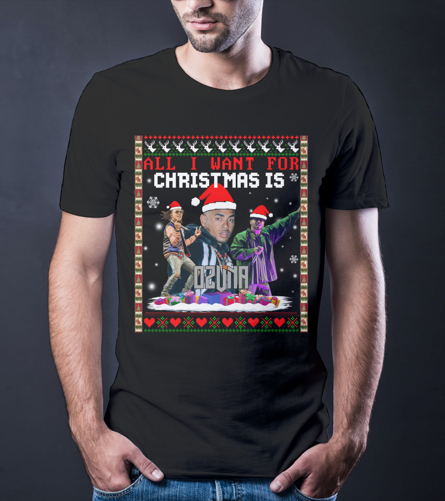 All I Want For Christmas Is Ozuna Santa Hat Snowflakes Presents T-Shirt