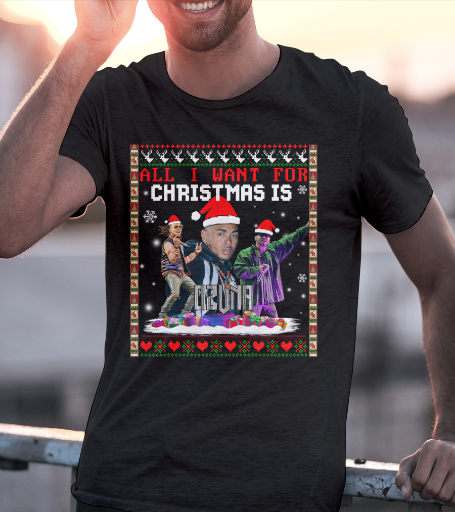 All I Want For Christmas Is Ozuna Santa Hat Snowflakes Presents T-Shirt